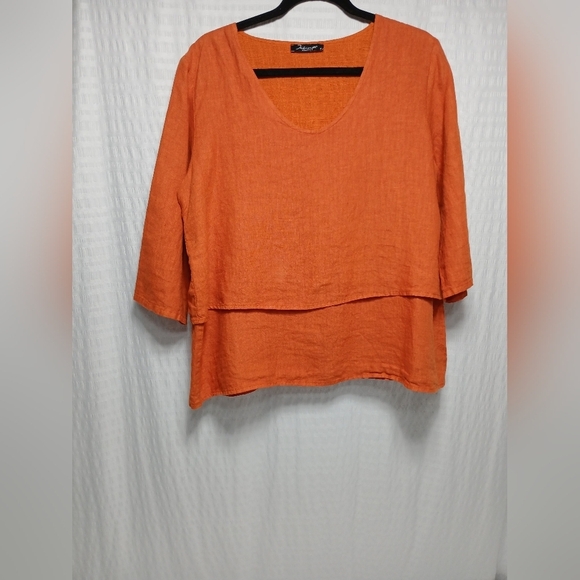 John P  100% Linen  3/4 Sleeve Layered Top. Size M - Picture 2 of 6